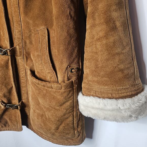 00s Covington Womens Suede Leather Shearling Lined Hooded Coat Sm Y2K - Picture 6 of 10